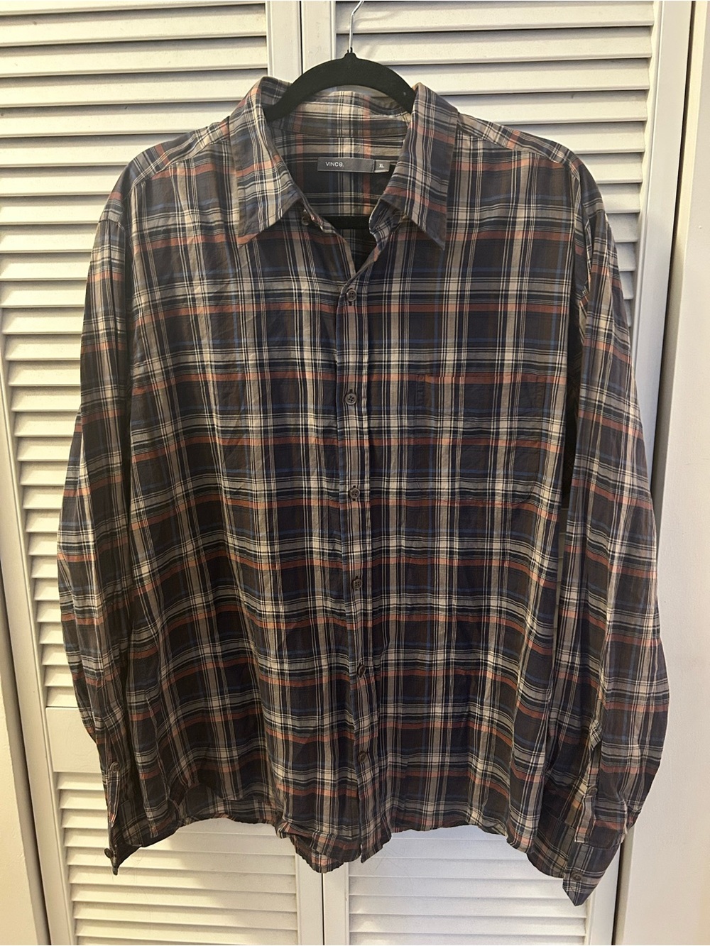 Vince Kingston Plaid Cotton Plaid Long-Sleeve Button-Up Shirt - XL